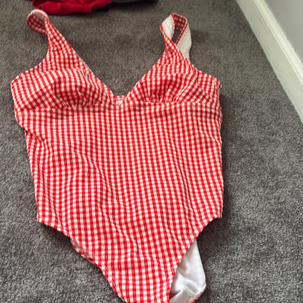 Shade & Shore Red Checkered Swimsuit